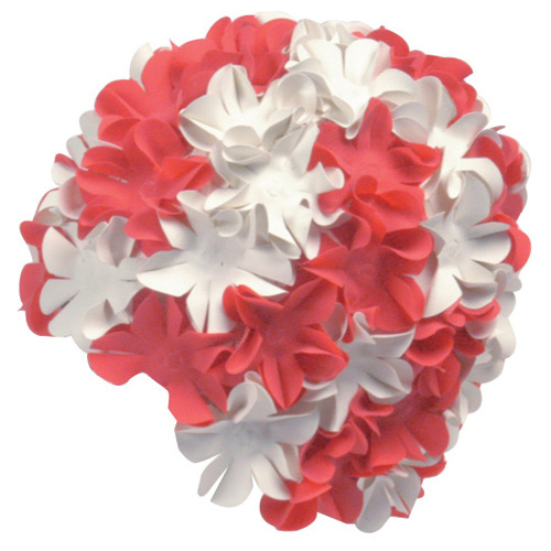 Rubber Decorated Flower Retro Swim Cap Red/White EYSC153